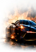 Sports car in a burst of fire, generated with C1
