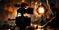 Film set with camera and studio light